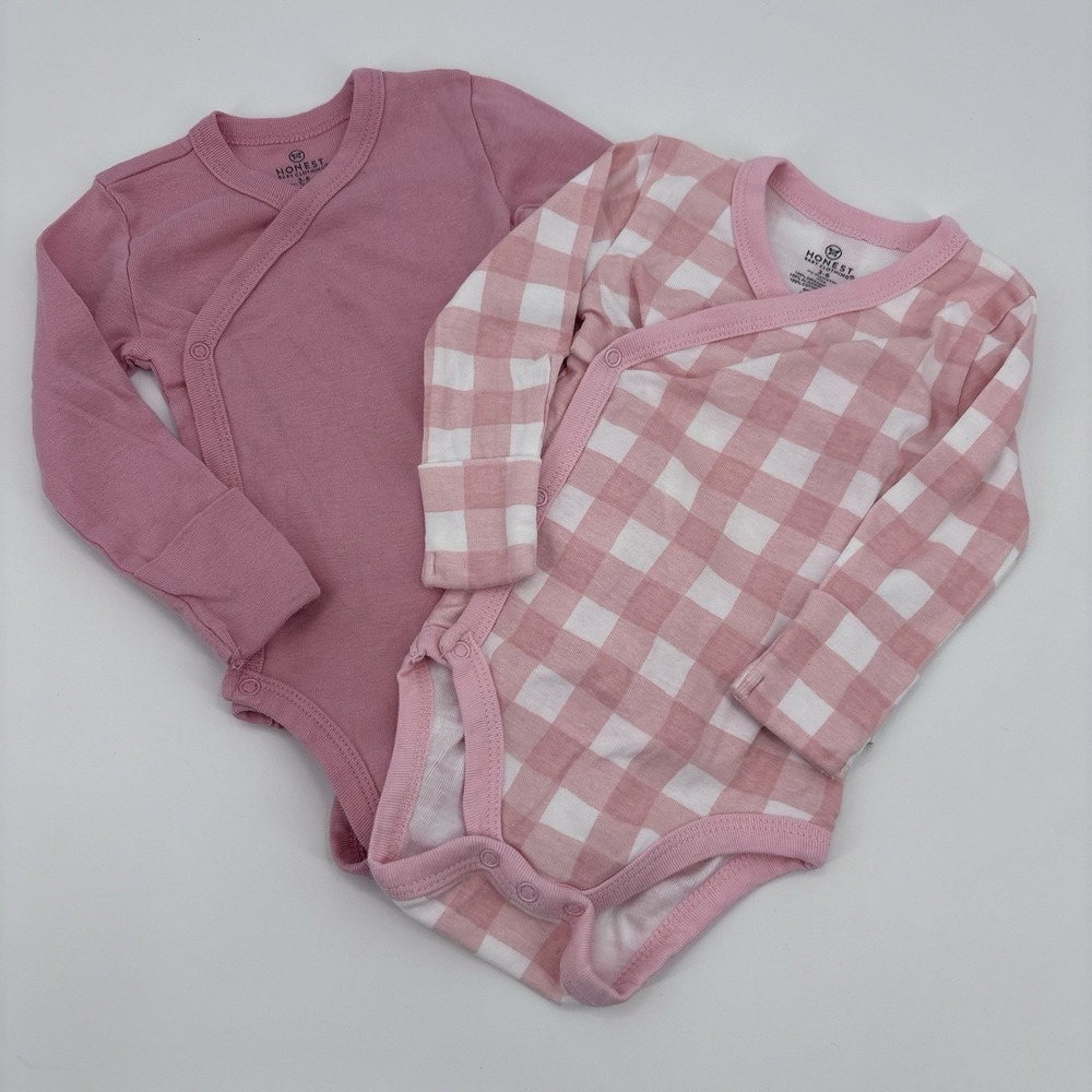 Honest Company Newborn 3-6 mo.Bodysuits bundle of 2 Cotton Mittens White‎ pink